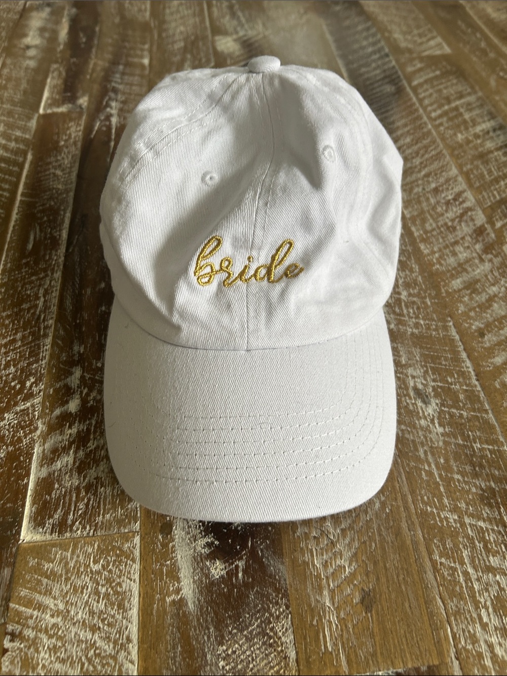 Francesca's Collections White Baseball Cap with Gold 'bride' Script